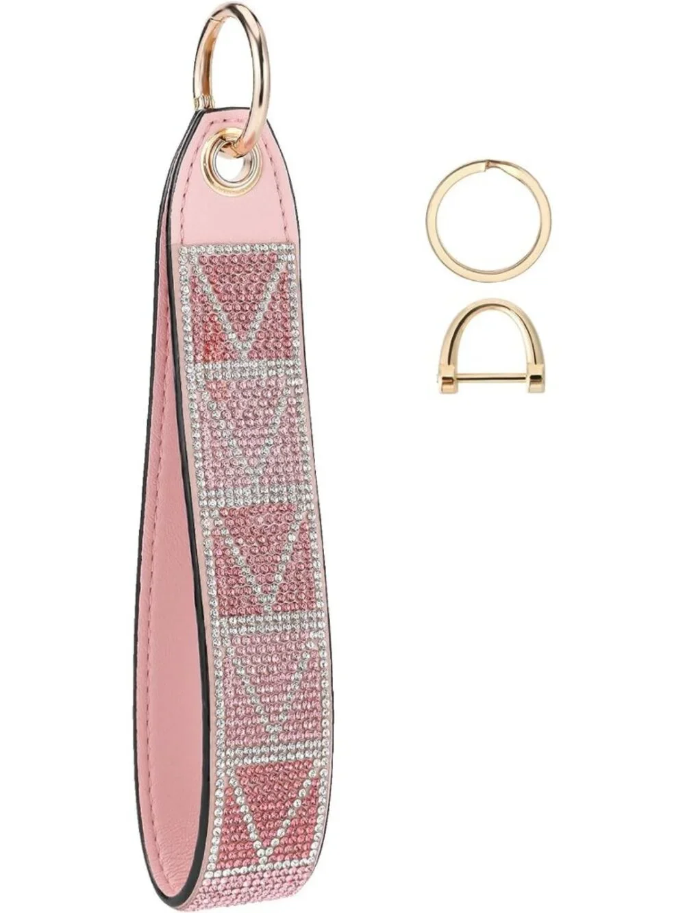 Sparkly Rhinestone Keychain Wristlet with D-ring for Car Keys & Wallets